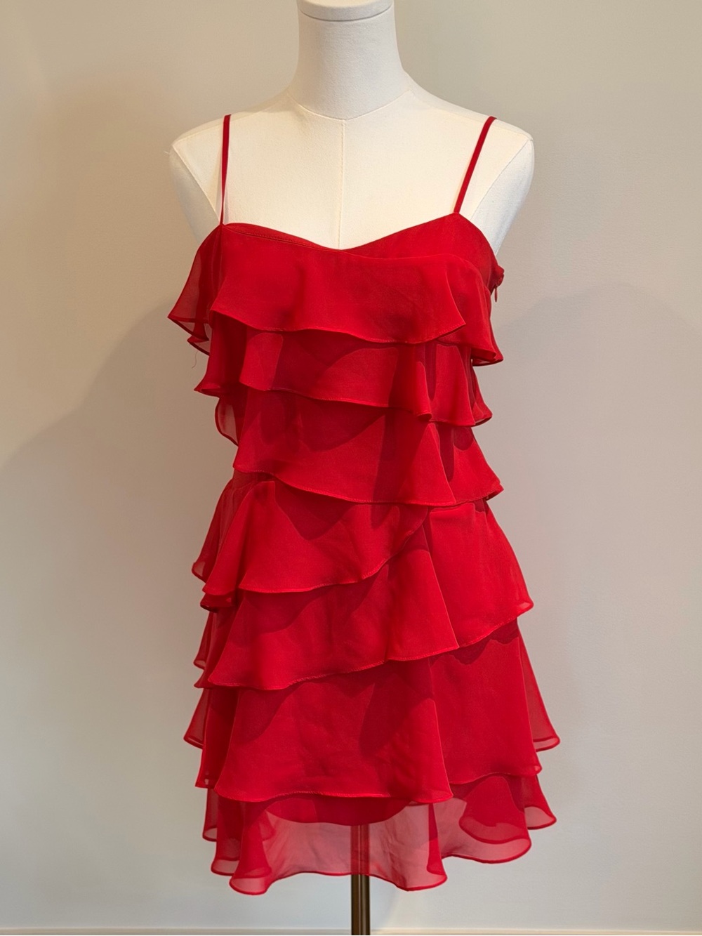 Calvin Klein Red Ruffle Spaghetti Strap Dress